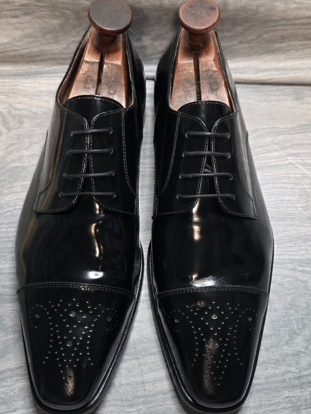 Giovacchini Black Cap Toe Oxford Men's Brogue Dress Shoe Made in Italy Size 10.5